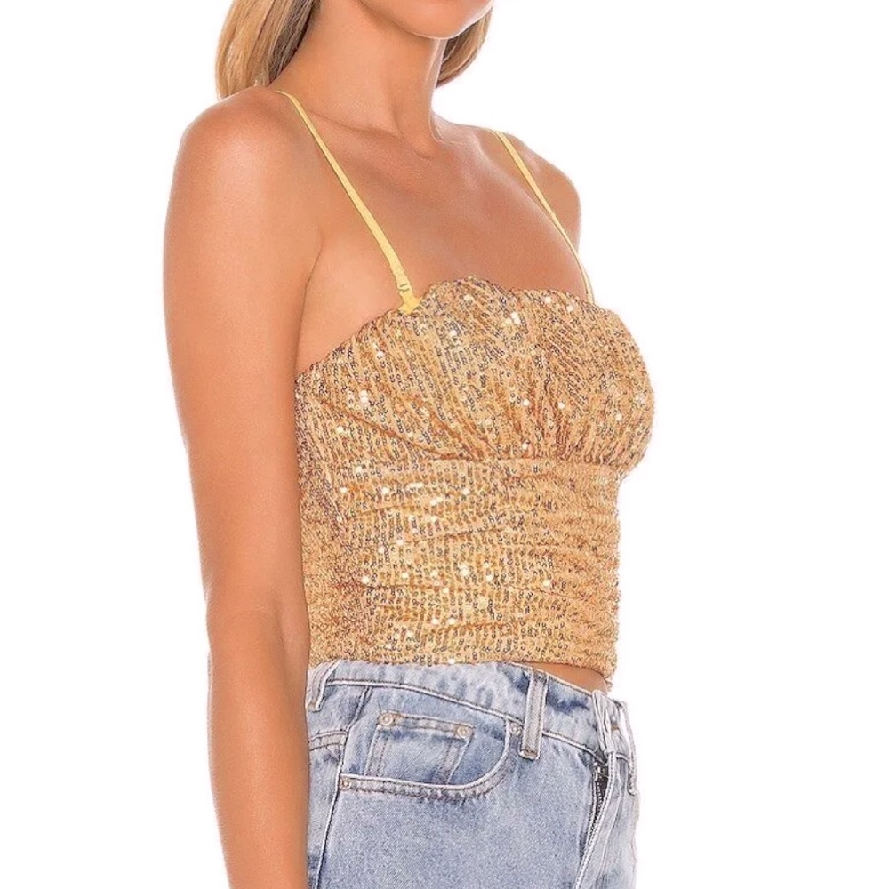 Free people Ta Da sequin embellished crop top in Gold women’s sparkly